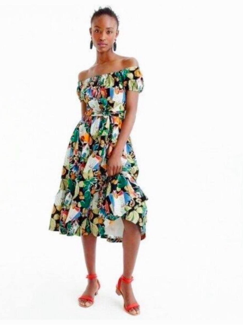 J.Crew Off-The-Shoulder in Postcard
Print Fruit Belted Ruffle Hem
Dress - Picture 2 of 6